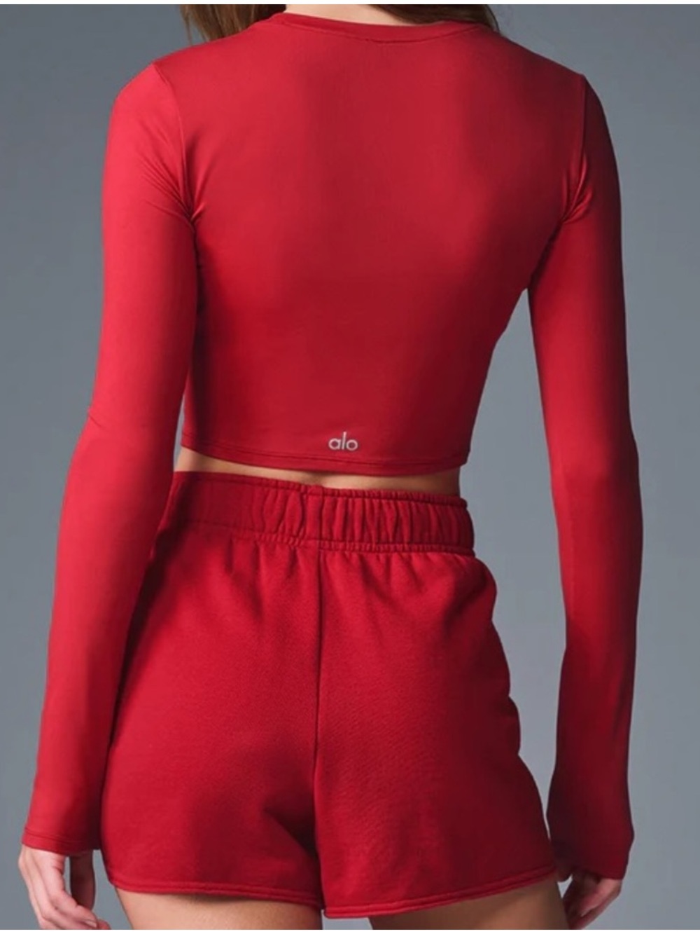 ALO YOGA Alosoft Crop Finesse Long Sleeve BOLD RED SMALL